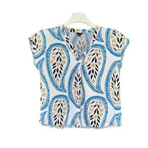 Ann Taylor Blue and Gold Patterned Blouse